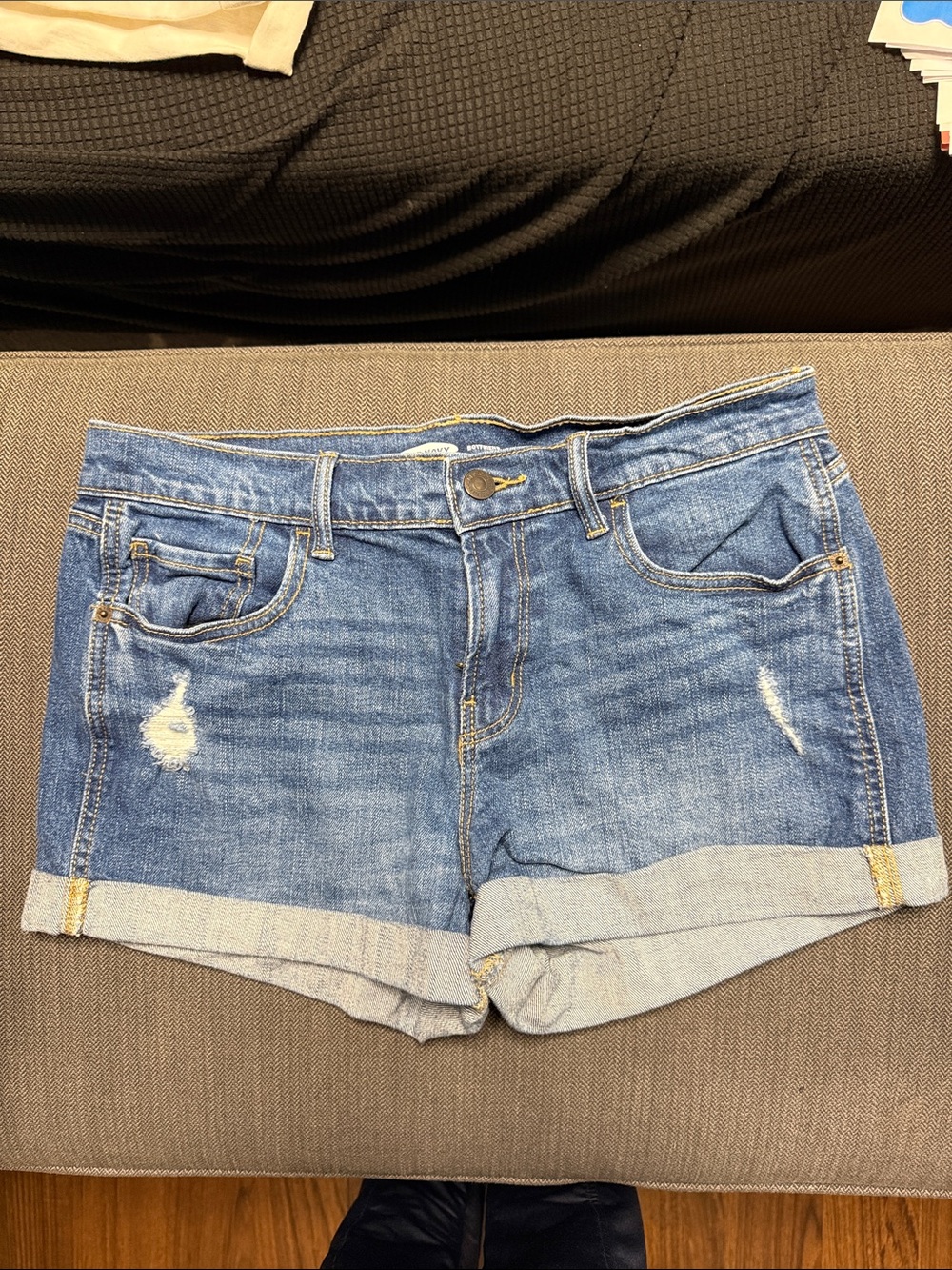 Old Navy Distressed Blue Denim Roll-Cuff Shorts